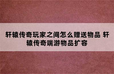 轩辕传奇玩家之间怎么赠送物品 轩辕传奇端游物品扩容